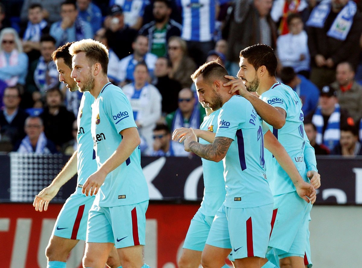 "El Pistolero" se reencontró con el gol esta tarde en Butarque y el Barcelona goleó al Leganés. (Foto Prensa Libre: EFE)