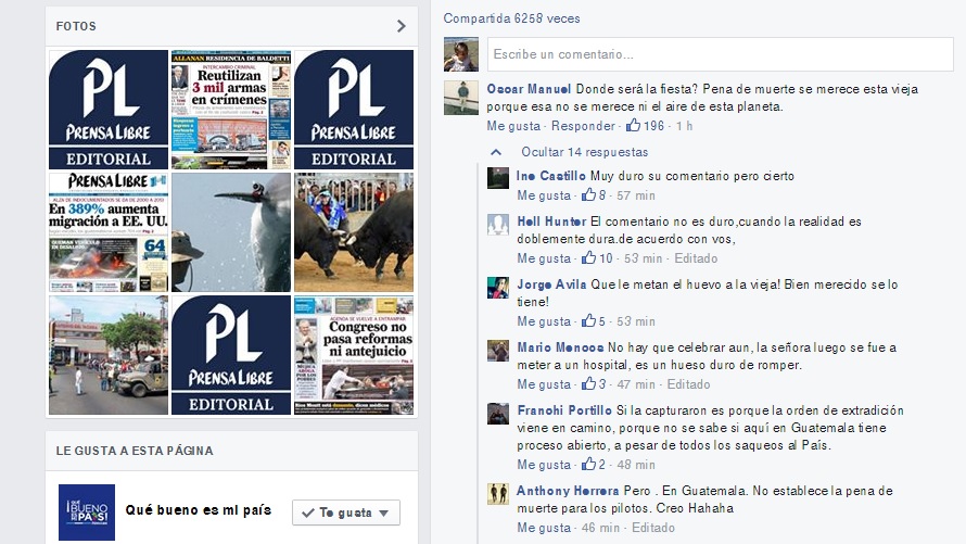 Guatemaltecos se expresan en las Redes Sociales por orden de captura de Roxana Baldetti (Foto Prensa Libre: Facebook)