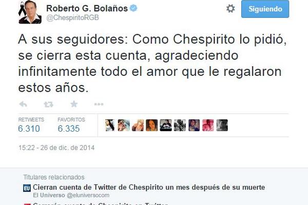 La cuenta de Roberto Gómez Bolaños en Twitter será cerrada de acuerdo a sus últimos deseos. (Foto Prensa Libre: Internet)<br _mce_bogus="1"/>