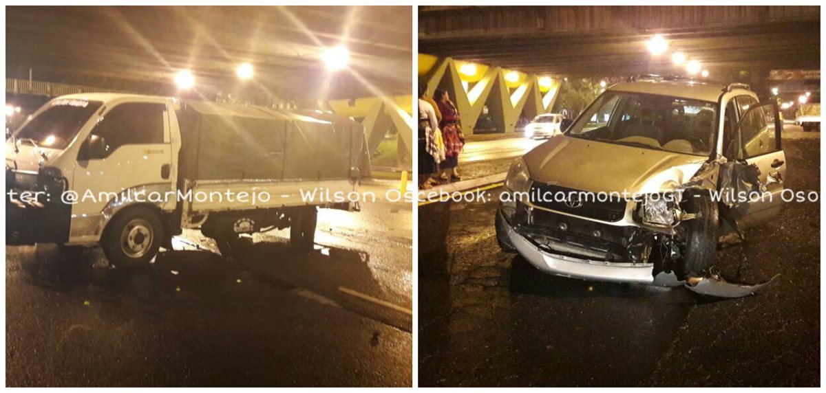 En el bulevar Liberación dos vehículos colisionaron de frente. Ambos conductores quedaron heridos. (Foto Prensa Libre: PMT)