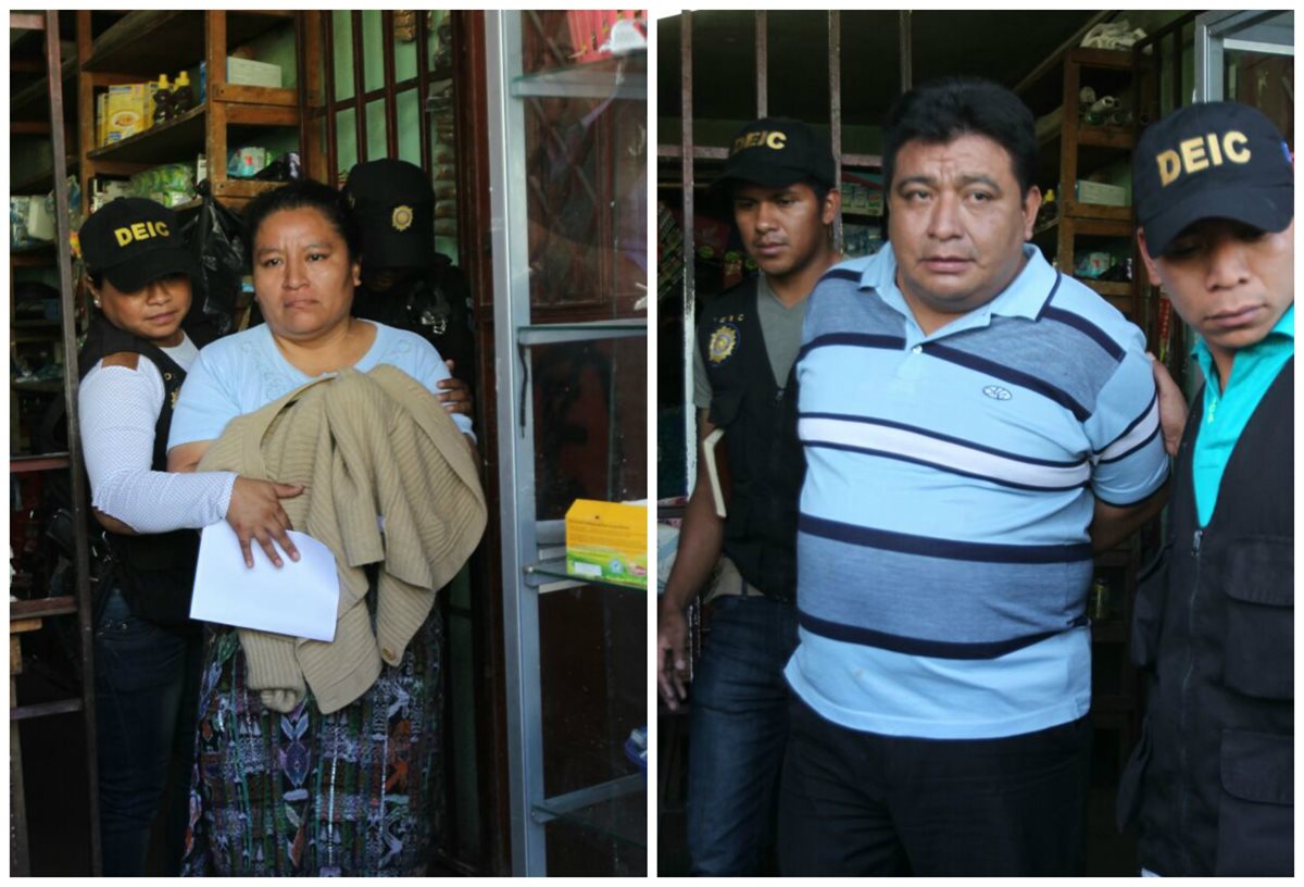 Rosenda Hernández y Carlos Morales, capturados por la supuesta explotación laboral de tres menores, en una tortillería de la zona 1. (Foto Prensa Libre: Érick Ávila)