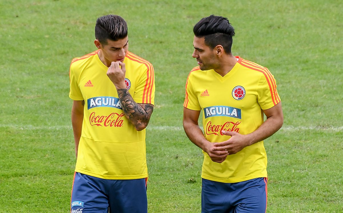 Rodriguez y Falcao se incorporaron al plantel colombiano. (Foto Prensa Libre: AFP)