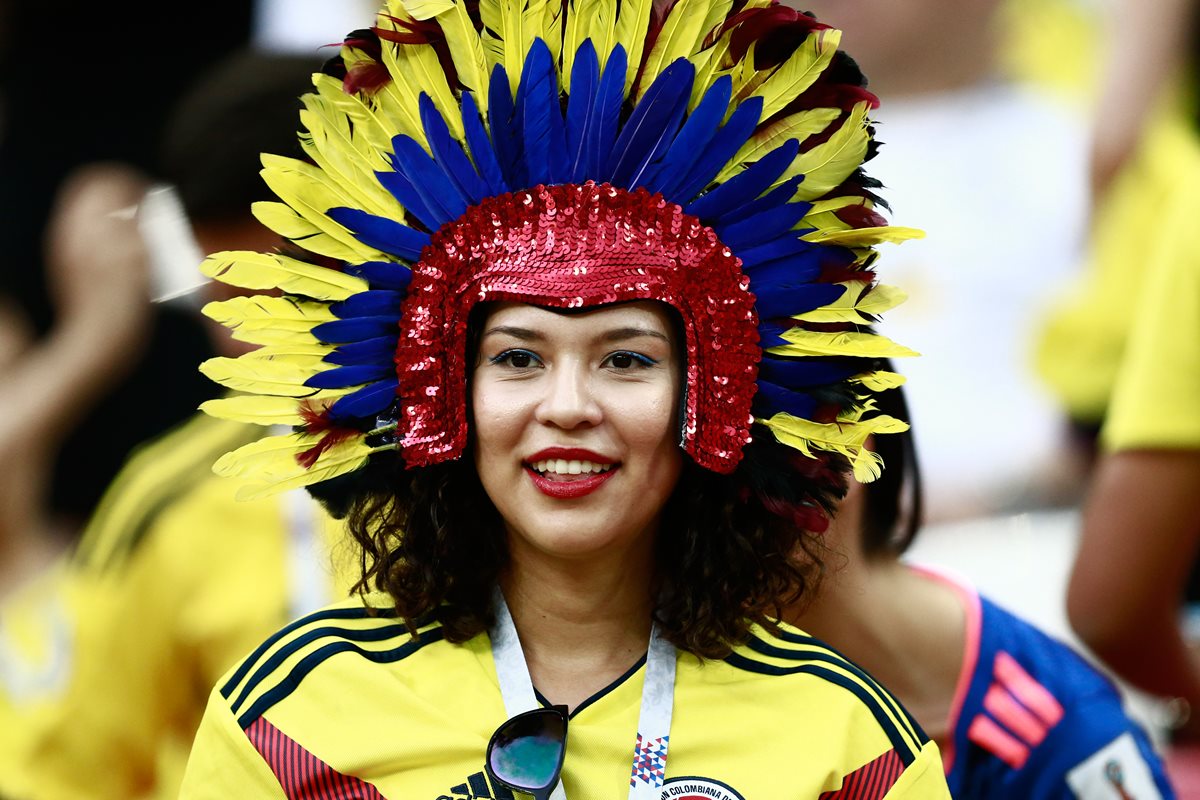 Las aficionadas colombianas celebraron la victoria de su selección contra Polonia.
