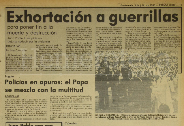 La visita del Papa Juan Pablo II a Colombia fue para promover la paz en el país sumido en un conflicto armado interno. (Foto: Hemeroteca PL)