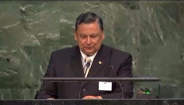 El vicepresidente Alfonso Fuentes Soria, durante su participación en la Asamblea General de la ONU. (Foto Prensa Libre)