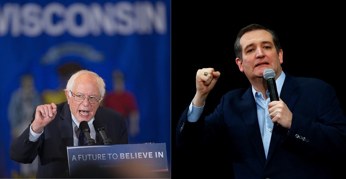 Sanders (izq.) y Cruz salen victoriosos de las primarias de Wisconsin. (Fotos Prensa Libre: AFP/AP).