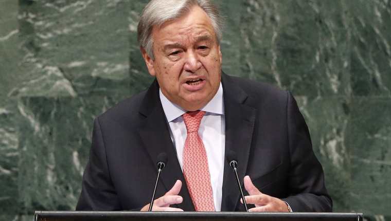 Antonio Guterres, secretario de ONU, da un discurso en la apertura del periodo de sesiones de la Asamblea del organismo. (Foto Prensa Libre: EFE)