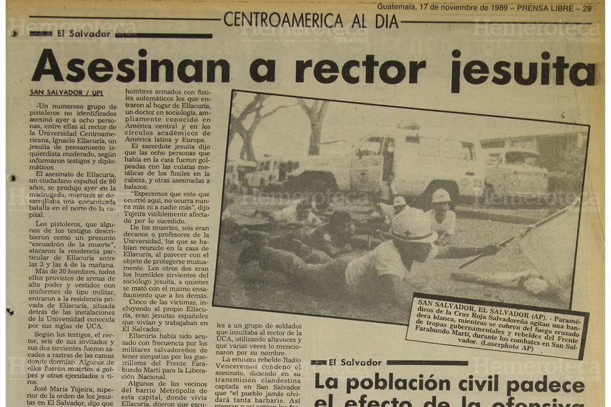 Prensa Libre dio a conocer el 17/11/1989 el asesinato de los sacerdotes jesuitas.(Foto: Hemeroteca PL)