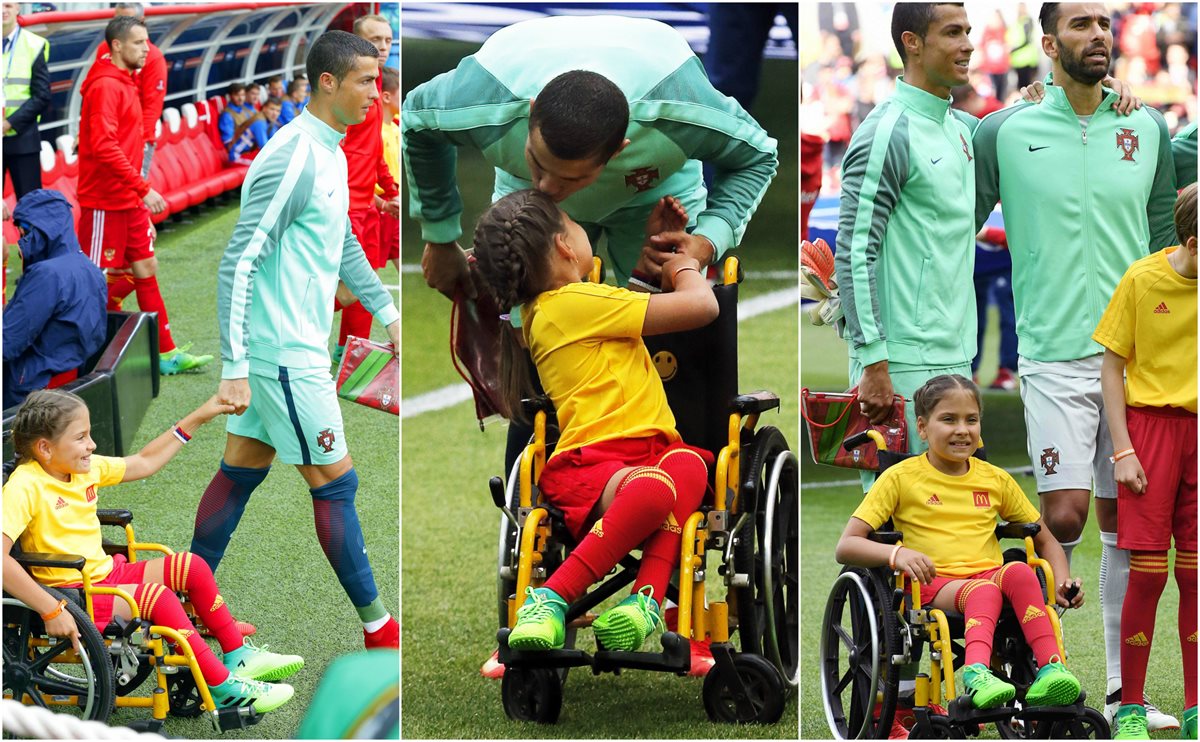 Este fue el momento tierno entre Cristiano y Polina, en la Copa Confederaciones. (Fotos Prensa Libre: EFE Y AFP)