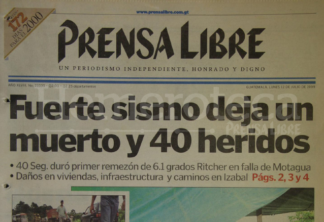 Titular de Prensa Libre del 12 de julio de 1999. (Foto: Hemeroteca PL)