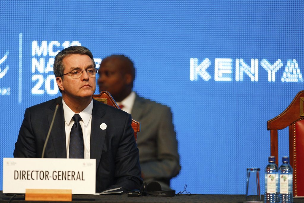 El director general de la OMC, el brasileño Roberto Azevêdo, pronuncia un discurso en la décima reunión ministerial celebrada en Nairobi. (Foto Prensa Libre: EFE)
