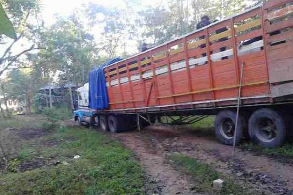 Camión que transportaba precursores químicos en La Libertad, Petén. (Foto Prensa Libre: MinGob)