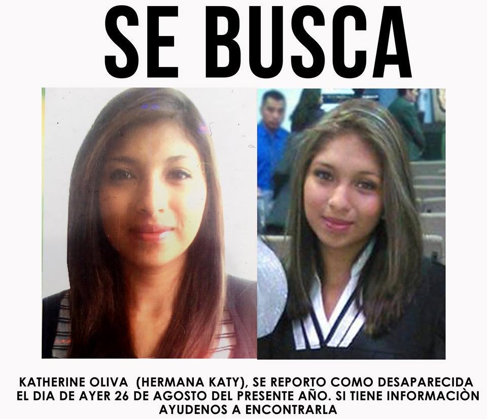 Familiares de Katherine Oliva, en Xela, publicaron afiches para localizarla. (Foto Prensa Libre: Facebook)