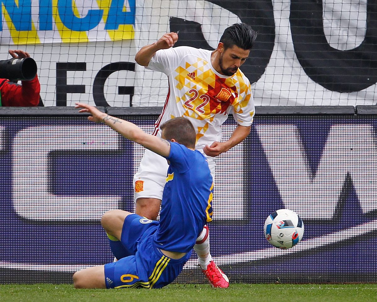 Nolito fue el goleador de esta tarde para la Selección española. (Foto Prensa Libre: EFE)