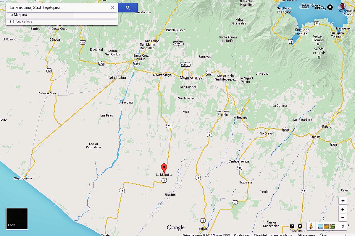 Mapa de San José La Máquina, Suchitepéquez. (Foto Prensa Libre: Google Maps)