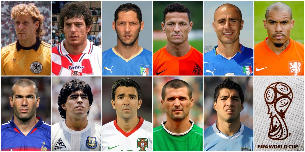 Harald Schumacher, Slaven Bilic, Marco Materazzi, Khalid Boulahrouz, Fabio Cannavaro, Nigel de Jong, Zinedine Zidane, Diego Maradona, Deco, Roy Keane y Luis Suárez integran el once los chicos malos de los mundiales. (Foto Prensa Libre: AFP)