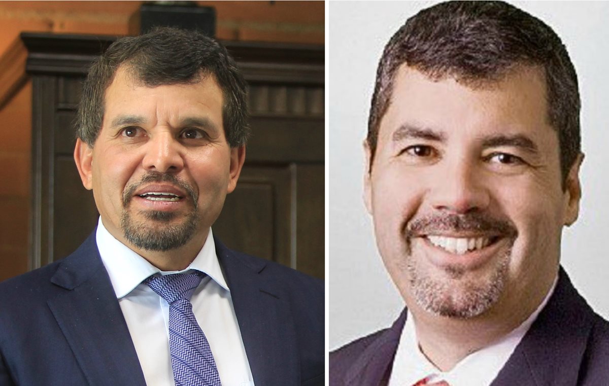 Sergio Hernández, presidente del consejo de administración del grupo financiero Bantrab, y Alex González, abogado de Quantum. (Foto Prensa Libre: Hemeroteca PL)