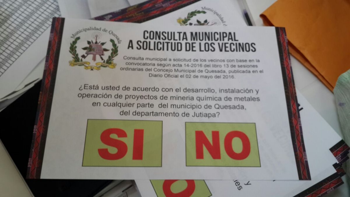 Papeleta que se utiliza en el plebiscito que lleva a cabo la comuna de Quesada. (Foto Prensa Libre: Oscar González)