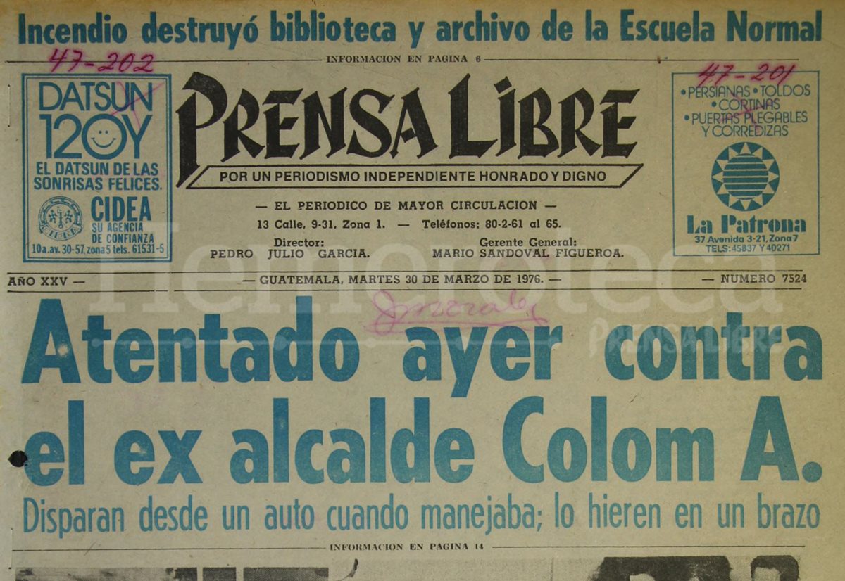 Titular de Prensa Libre del 30 de marzo de 1976. (Foto: Hemeroteca PL)