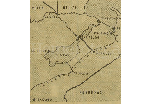 Mapa que indicaba la nueva carretera que uniría Petén con el resto del país, publicada el 15 de septiembre de 1967. (Foto: Hemeroteca PL)