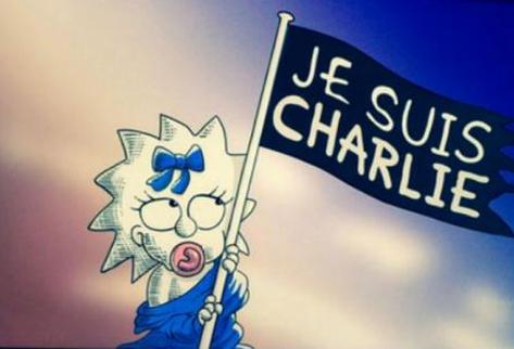 Maggie Simpson emula el cartel del musical de Los Miserables con una bandera con el  Je suis Charlie . (Foto Prensa Libre: Archivo)