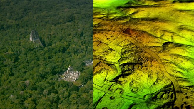 La ciudad maya de Tikal estaba rodeada por una compleja red de estructuras y calzadas que no habían sido descubiertas. Foto: Wild Blue Media/Channel 4/National Geographic