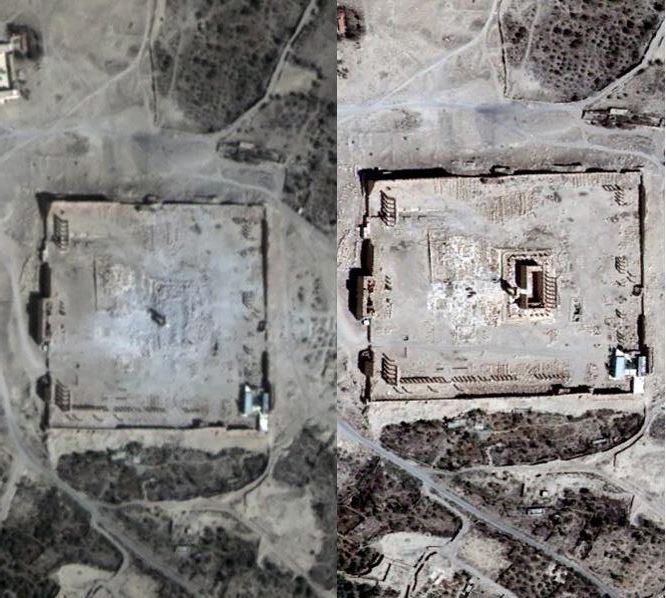 Fotografía que confirma la destrucción del templo Bel de Palmira. (Foto Prensa Libre: EFE).