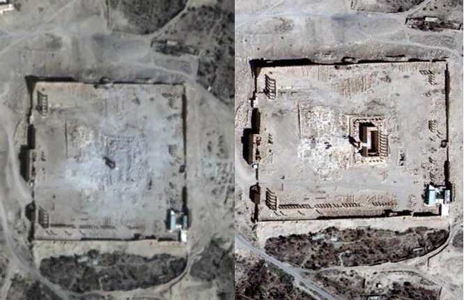 Fotografía que confirma la destrucción del templo Bel de Palmira. (Foto Prensa Libre: EFE).