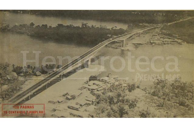 Detalle de la portada de Prensa Libre del 15 de marzo de 1980 informando sobre la inauguración del puente sobre Río Dulce. (Foto: Hemeroteca PL)