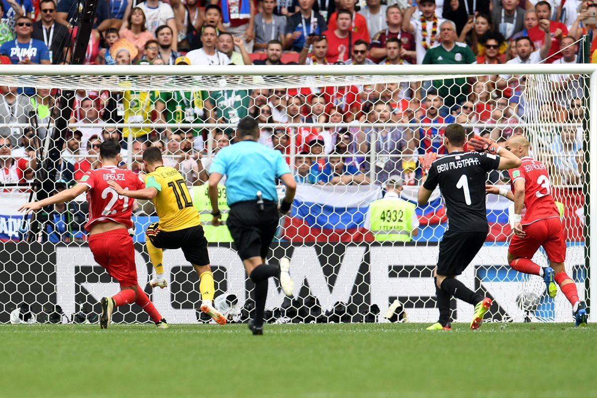Eden Hazard anota para Bélgica ante Túnez. (Foto Prensa Libre: AFP)