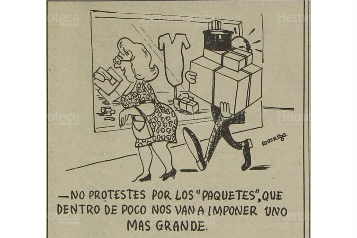 Caricatura en referencia a nuevos impuestos publicada por Prensa Libre el 3/12/1980. (Foto: Hemeroteca PL)