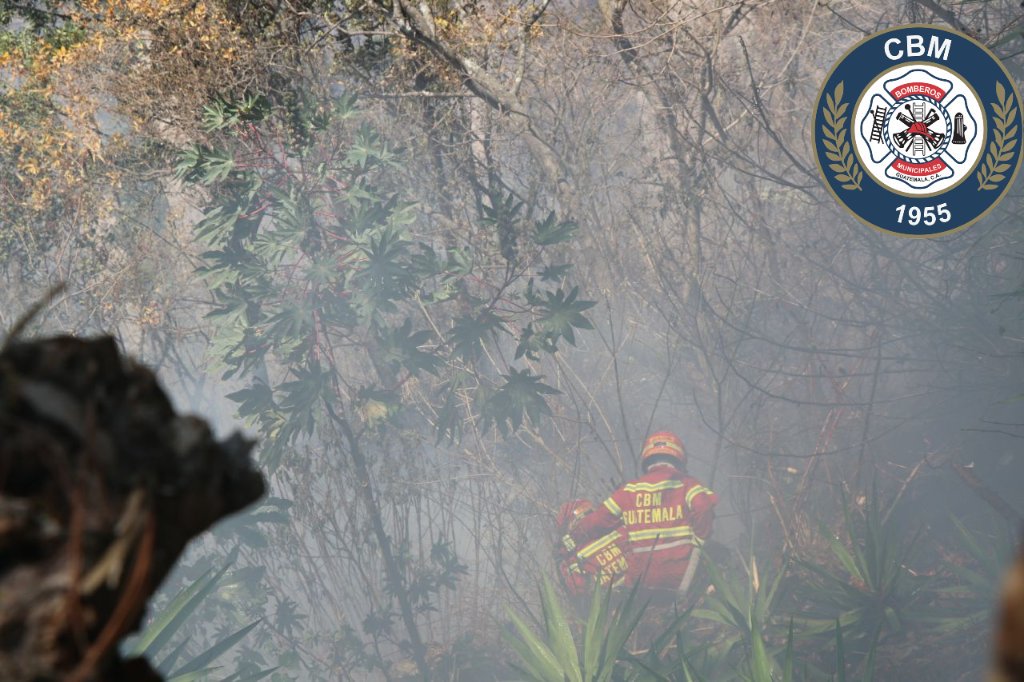 Los socorristas combatieron por más de una hora un incendio forestal registrado en la zona 13 capitalina. (Foto Prensa Libre: Bomberos Municipales)