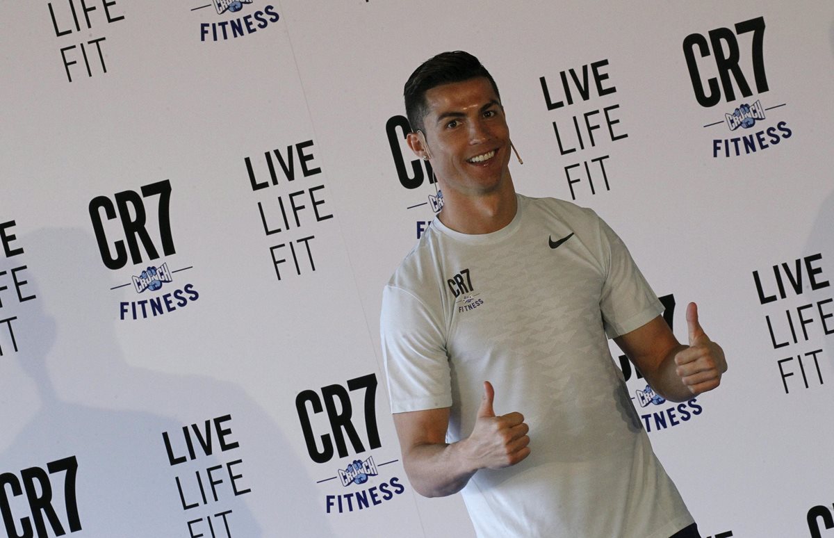 Cristiano Ronaldo en la presentación oficial de la cadena de gimnasios CR7 Crunch Fitness. (Foto Prensa Libre: EFE)