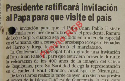 Presidente Ramiro De Leon Carpio ratificará invitación a Juan Pablo II para que visite el país. Foto Hemeroteca PL