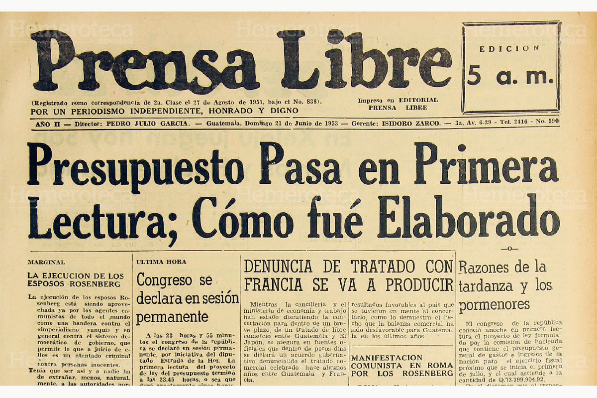 Portada del 21/6/1953, sobre Presupuesto de la Nación 1953-54. (Foto: Hemeroteca PL)