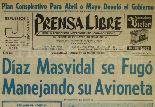 Titular de Prensa Libre del 23 de Marzo de 1971. (Foto: Hemeroteca PL)