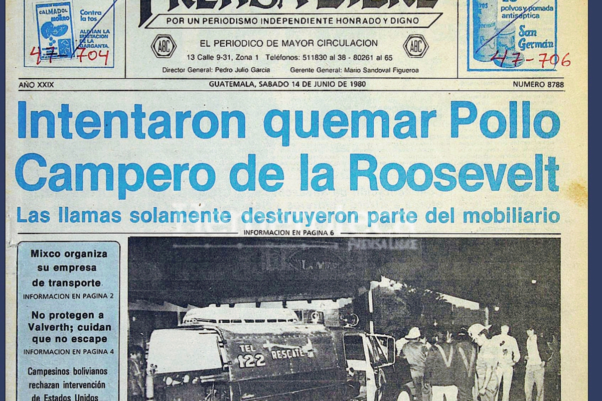 Portada del 14 de junio de 1980, con la noticia del incendio en Pollo Campero. (Foto: Hemeroteca PL)