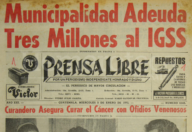 Titular de Prensa Libre del 5 de enero de 1972. (Foto: Hemeroteca PL)