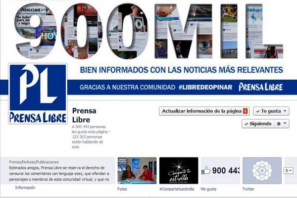 Prensa Libre llega a 900 mil fanes en Facebook. (Foto Prensa Libre: Facebook)<br _mce_bogus="1"/>
