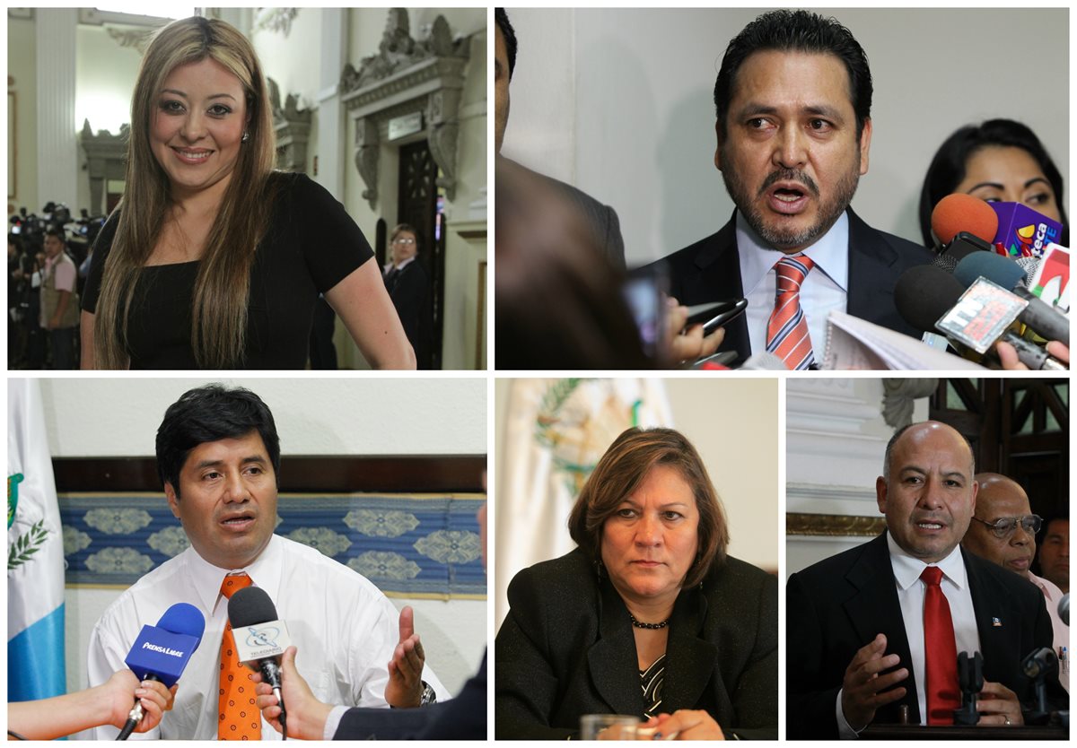 Emilenne Mazariegos, Gudy Rivera, Haroldo Quej, Mirza Arreaga y Luis Chávez, tienen gente de su confianza como sustitutos en el Congreso. (Foto Prensa Libre: Hemeroteca PL)