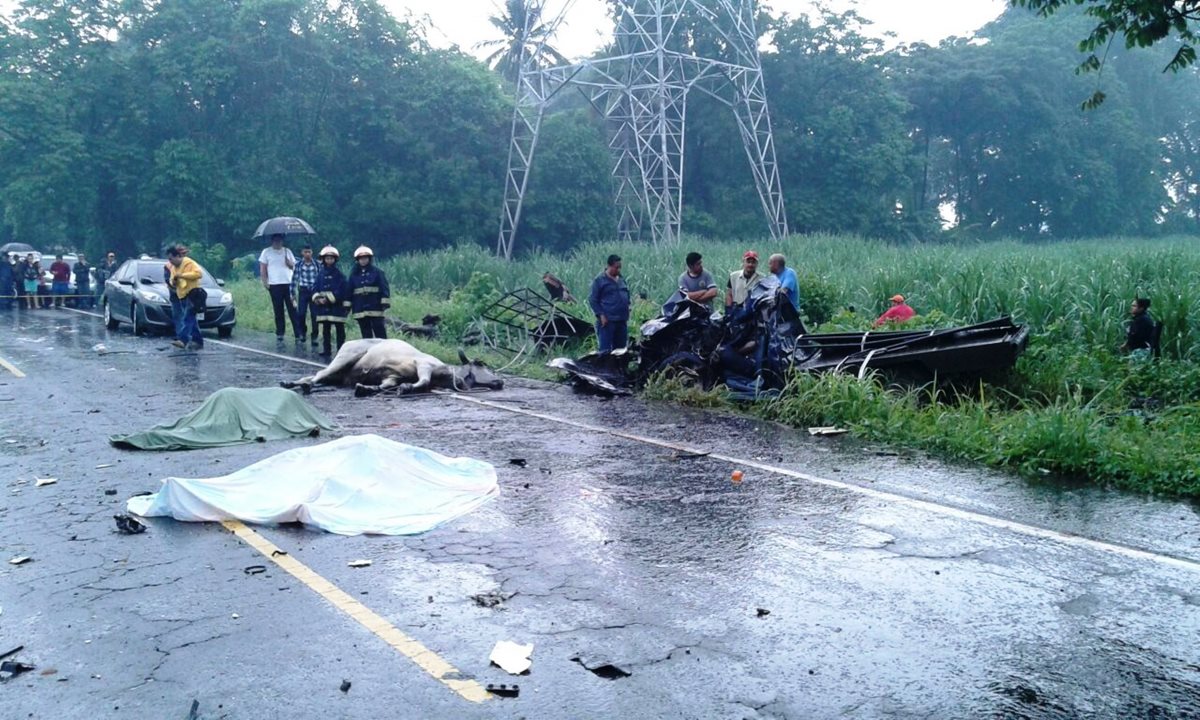 Transportar un ganado pudo haber sido la causa del accidente del picop, que cobró la vida de tres personas de una familia. (Foto Prensa Libre: Carlos Paredes)
