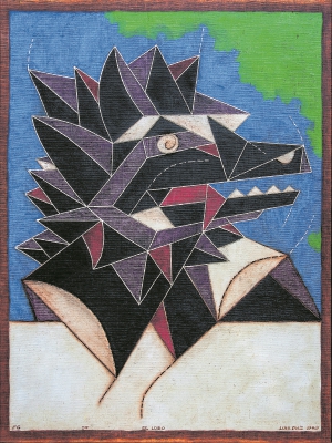 EL LOBO de la serie Fauna Guatemalensis, del maestro Luis Díaz, representa la construcción de la realidad a través de las formas y figuras geométricas.