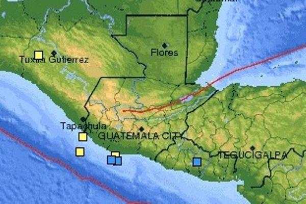 Dos de los temblores tuvieron su epicentro en las costas del Pacífico, en las costas de Champerico, Retalhuleu. (Foto Prensa Libre: USGS)