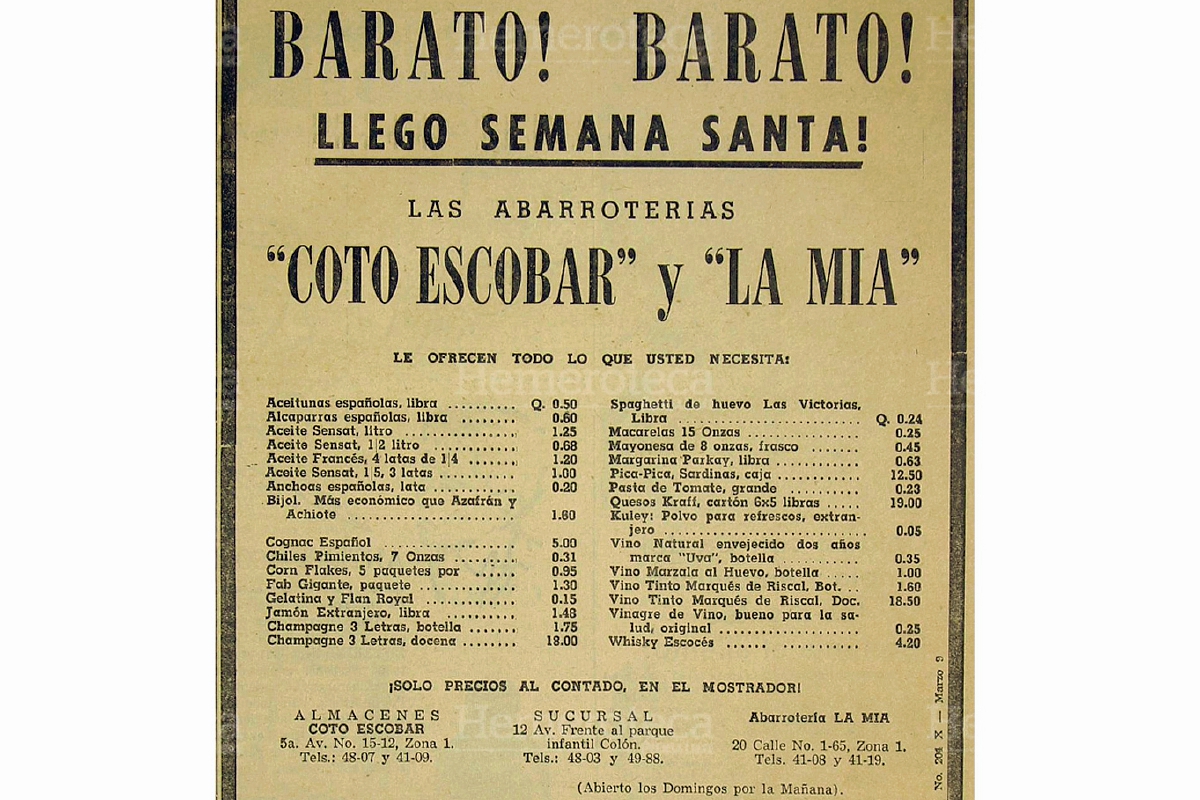 Anuncio de las abarroterías "Coto Escobar y "La Mía". Foto: Hemeroteca PL