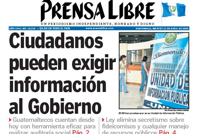 Titular de Prensa Libre del 21 de abril de 2009. (Foto: Hemeroteca PL)