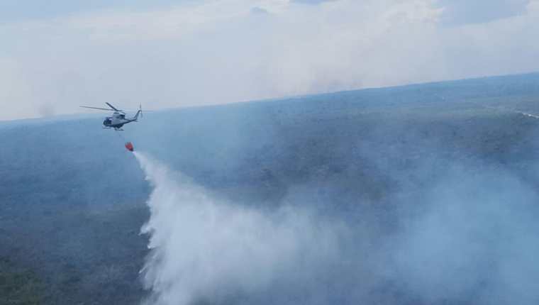 Al menos siete incendios forestales continúan activos en Petén. (Foto Prensa Libre: EFE)