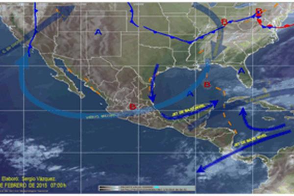 Se esperan los efectos del nuevo Frente Frío a partir del jueves. (Foto Prensa Libre: Servicio Meteorológico de México)