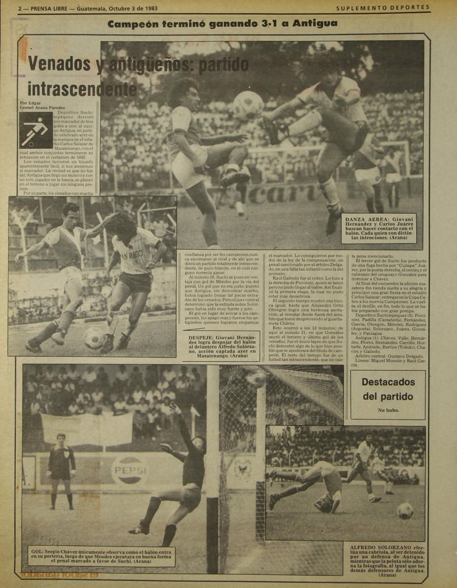Suchitepéquez conquistó el título en 1983, el primero en la historia del equipo sureño. (Foto Prensa Libre: Hemeroteca PL)