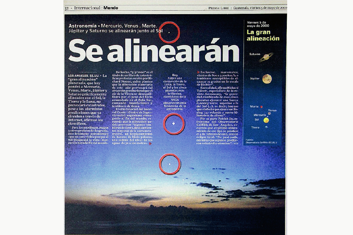 Nota de Prensa Libre del 5 de mayo del 2000 sobre la Alineación Planetaria. (Foto: Hemeroteca PL)