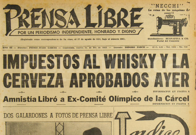 Titular de Prensa Libre del 1 de diciembre de 1953. (Foto: Hemeroteca PL)